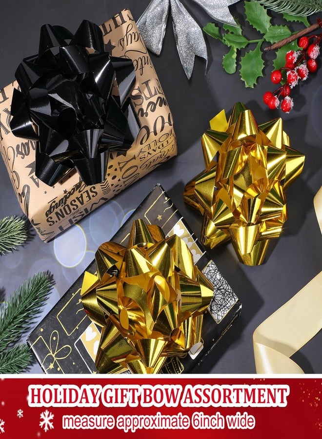 Yilloog 12 Pcs Christmas Large Gift Bow 6 Inch Xmas Ribbon Bows for Gift Wrapping Self Adhesive Big Gift Bows Assortment Color Star Metallic Bows for Holiday Presents Box (Black, Gold) - Image 4